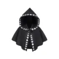 Black Hooded Cloak Moon Phase Print Medieval Witch Cosplay Cape Halloween Costume Detail - One Size / Set / Black