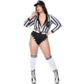 Plus size women referee costume sexy striped bodysuit cosplay referee outfit party dress - Plus Size Without Socks