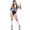 Ensemble body costume arbitre sexy avec rayures classiques noir et blanc pour événements. - S / Ensemble / Taille Standard Avec Chaussettes