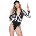 Costume d'arbitre sexy pour femme, body rayé noir et blanc avec chapeau et sifflet. - S / Haut et Bas / Sans Bas