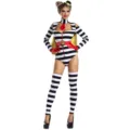 Ensemble de costume de cosplay rayé noir et blanc pour femmes avec cape jaune et chapeau. - M / Ensemble