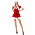 Sexy Christmas cosplay costume set featuring red velvet dress, white faux fur capelet and hat. - M / Set / Red (With Shawl)