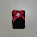 Vista dettagliata di calze cosplay infermiera nere con fiocco rosso e patch cuore croce. - Taglia unica / Stile Fiocco Rosso (Calzini Neri Fiocco Rosso - Cuore)