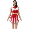 Ensemble de costume de pom-pom girl rouge et blanc haut court jupe plissée femme S-XL - S / Haut et Bas / Rouge