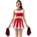 Costume de pom-pom girl rouge et blanc crop top avec jupe plissée pour les femmes. - S / Haut et Bas / Rouge avec pompons / Rouge