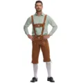 Heren Oktoberfest Lederhosen kostuum set met groen geruit shirt en bretels voor bierfestival - M / Top En Bottom / Koffie En Groen