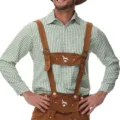 Beiers Oktoberfest heren kostuumset met groen ruitjeshemd en bruine lederhosen. - M / Tops / Lichtgroene Ruit
