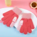 Gants d'hiver pour enfants chauds pelucheux mignons gants en tricot épais pour garçons et filles - Rose rouge