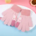 Gants Chauds Hiver Enfant Peluche Mignons Dinosaure Dessin Anime Cinq Doigts Rose - Rose