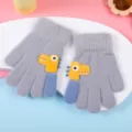 Gants hiver enfants foures mignons dessin anime dinosaure tricot cinq doigts mitaines gris - Gris