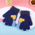 Gants d'hiver pour enfants en peluche chaude tricotés avec design dinosaure, bleu marine. - Bleu Marine