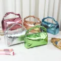 Metallisches Kosmetiktasche-Set, minimalistische Make-up-Tasche mit Raffgriff tragbar. - Silber