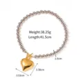 collier de perles argenté tendance avec grand pendentif cœur doré, longueur 41.5cm, chic. - Collier