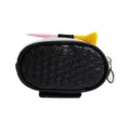 Black woven leather golf ball pouch with tee holders, compact waist bag for sports accessories. - Black