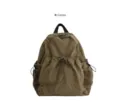 Kokosbrauner lässiger Rucksack Detail, mit Kordelzug Netztaschen vorne und Tragegriff. - Olivgrün