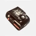 Genuine leather crocodile pattern golf ball pouch, portable waist bag for golf tees. - Brown