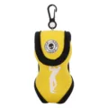 Tragbare gelbe Golfballtasche mit Clip, Totenkopf-Logo und Golfer-Silhouette Design. - Gelb