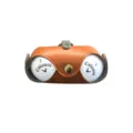 Premium brown leather golf ball pouch, portable 2-ball holder with snap closure for golf sports. - Orange