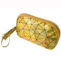 Gold holografische geometrische Kosmetiktasche tragbare PU Leder Make-up Tasche mit Handschlaufe - Gelb