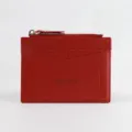 Rotes Leder Kartenetui mit Reißverschluss und Fächern, kompaktes minimalistisches Portemonnaie. - Rot