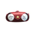 Red genuine leather golf ball bag holder with two golf balls for sports outdoor use. - Red