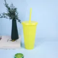 Gobelet en plastique pailleté 710ml avec paille tasse à smoothie changeante de couleur - Jaune