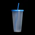 Mattierter Plastikbecher mit blauem Deckel und Strohhalm 710ml Mehrweg Becher für Getränke - Blauer Deckel