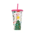 Gobelet froid en plastique à changement de couleur de Noël avec paille, grande capacité. - Sapin de Noël rouge rose