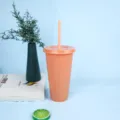 Gobelet en plastique à paille pailleté 710ml, tasse à café glacé réutilisable couleur pêche - Orange