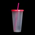Mattierter Plastik-Trinkbecher 710ml Farbwechsel Becher mit rosa Deckel und Strohhalm. - Rosaroter Deckel