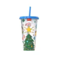 Gobelet en plastique à paille changeant de couleur de Noël, tasse réutilisable avec couvercle. - Sapin de Noël Bleu