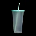 Mattierter Plastik Farbwechsel Trinkbecher 710ml Kaffebecher mit Deckel und Strohhalm. - Grüner Deckel