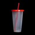 Gobelet en plastique mat 710ml tasse à changement de couleur avec couvercle et paille rouges. - Capuchon Rouge