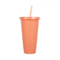 710ml Glitzer Plastik Trinkbecher mit Strohhalm Pfirsich Rosa Wiederverwendbar Tasse - Süßigkeiten Orange