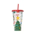 Christmas color changing straw cup large capacity plastic cold cup festive drinkware - Christmas Tree Red