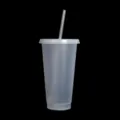 Gobelet en plastique givré transparent avec paille et couvercle, gobelet réutilisable de 710 ml. - Couvercle transparent