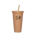 Bicchiere in plastica monocolore con cannuccia, grande capacita, variante di colore beige. - 701-800ml / Caramello