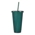 Moderner blaugrüner Glitzer-Kunststoffbecher mit passendem Strohhalm und sicherem Deckel - Halbtransparentes Grün