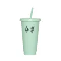 Grande bicchiere di plastica in tinta unita con cannuccia e coperchio piatto per bevande - 701-800ml / Verde Chiaro