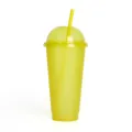Gobelet en plastique pailleté jaune avec couvercle dôme et paille pour boissons froides. - Gobelet à paillettes jaune 24 oz avec couvercle bombé