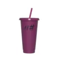 Grand gobelet en plastique uni avec paille, variante couvercle plat cylindre violet, résistant. - Couleur 11