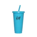 Bicchiere in plastica blu con coperchio e cannuccia, variante 8#, ideale per bere ogni giorno. - 701-800ml / Blu Cielo