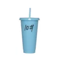 Grande capacita tazza in plastica di colore unito con cannuccia e coperchio piatto per studenti - 701-800ml / 10 Blu Pavone