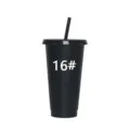 Grande capacita colore solido tazza in plastica lunga resistente al calore con paglia e coperchio - 701-800ml / Nero