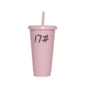 Grand gobelet en plastique rose avec paille et couvercle plat pour boissons quotidiennes. - Couleur 17