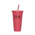 Gobelet en plastique rose avec paille et couvercle, grand gobelet uni variante. - Couleur 19