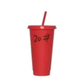 Grand gobelet en plastique unicolore avec paille et couvercle plat pour boissons et étudiants. - Couleur 20