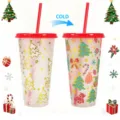 Gobelet paille changement couleur noel grande capacité tasse plastique effet froid rouge - 701-800ml / Gobelet de Noël Doré
