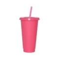 Gobelet réutilisable en plastique rose scintillant avec paille et couvercle assortis - Gobelet à paillettes rose fruit 24 oz