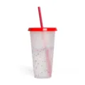 Konfetti Kunststoff Becher mit Deckel und Strohhalm 710ml Wiederverwendbarer Trinkbecher - Rot